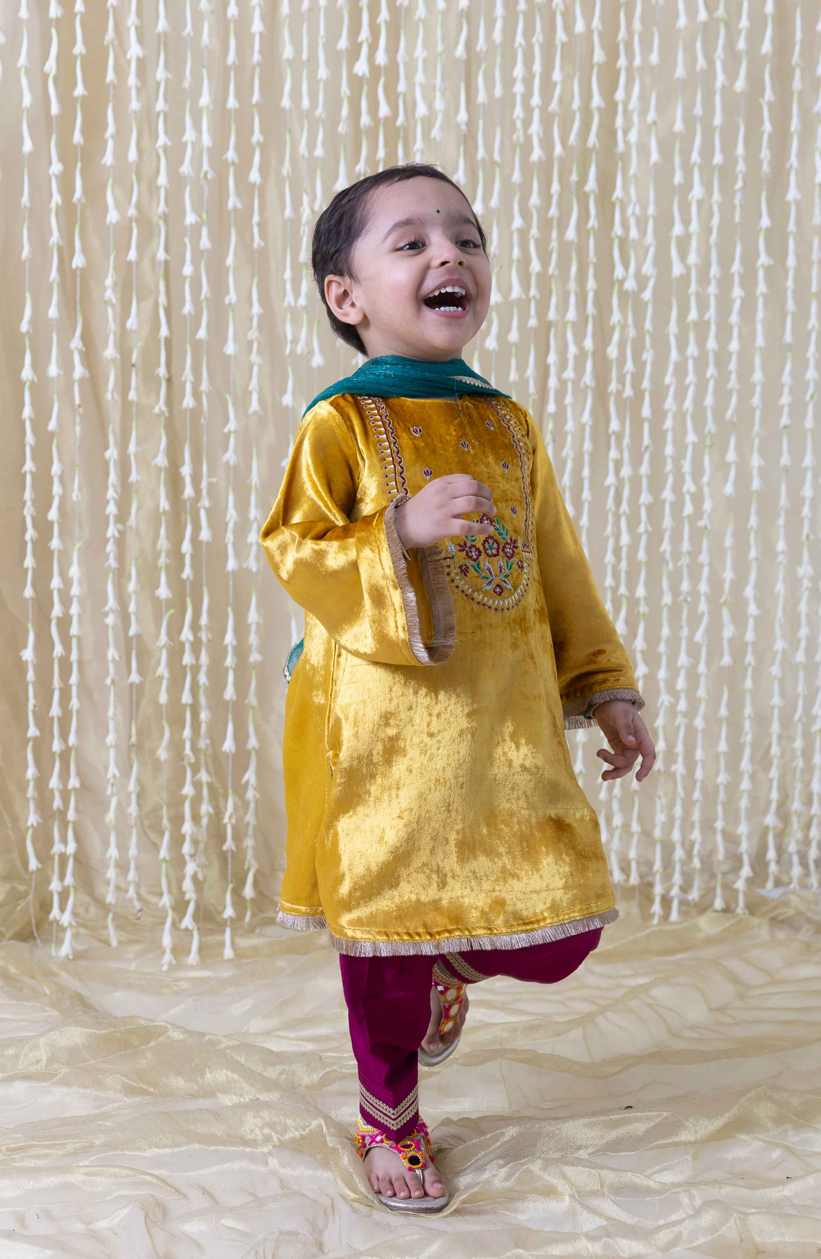 Noor Velvet Suit for Girls Yellow Tiber Taber Kids