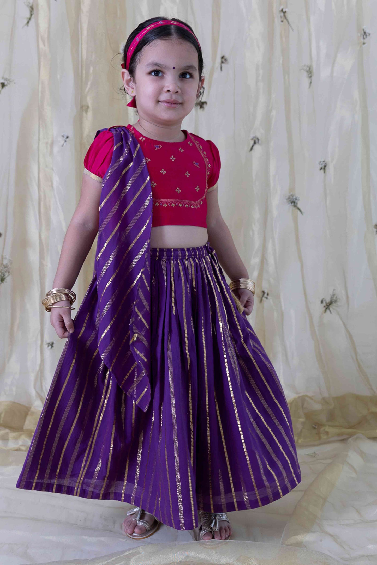 Jamun Chuski Lehenga Set - Purple