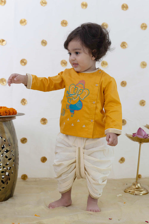 Baby Boy Ganesha Dhoti Set - Yellow