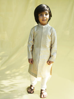 Boys Silk Beige Kurta Set