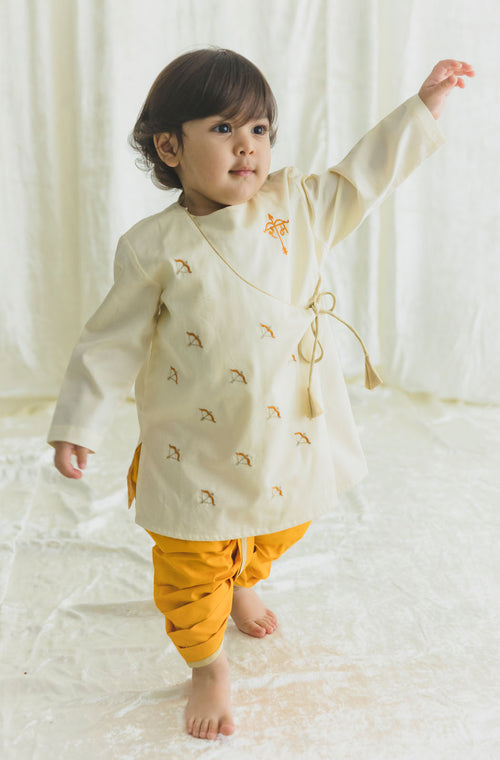 Divine Bow Dhoti Kurta Set - Cream