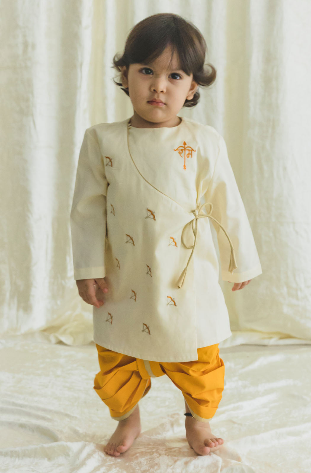 Divine Bow Dhoti Kurta Set - Cream