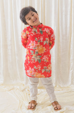 Budding Hero Kurta Pyjama Set - Red