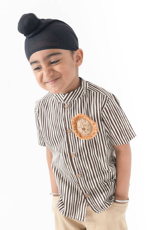 Little Lion Shirt with Stripes - Brown