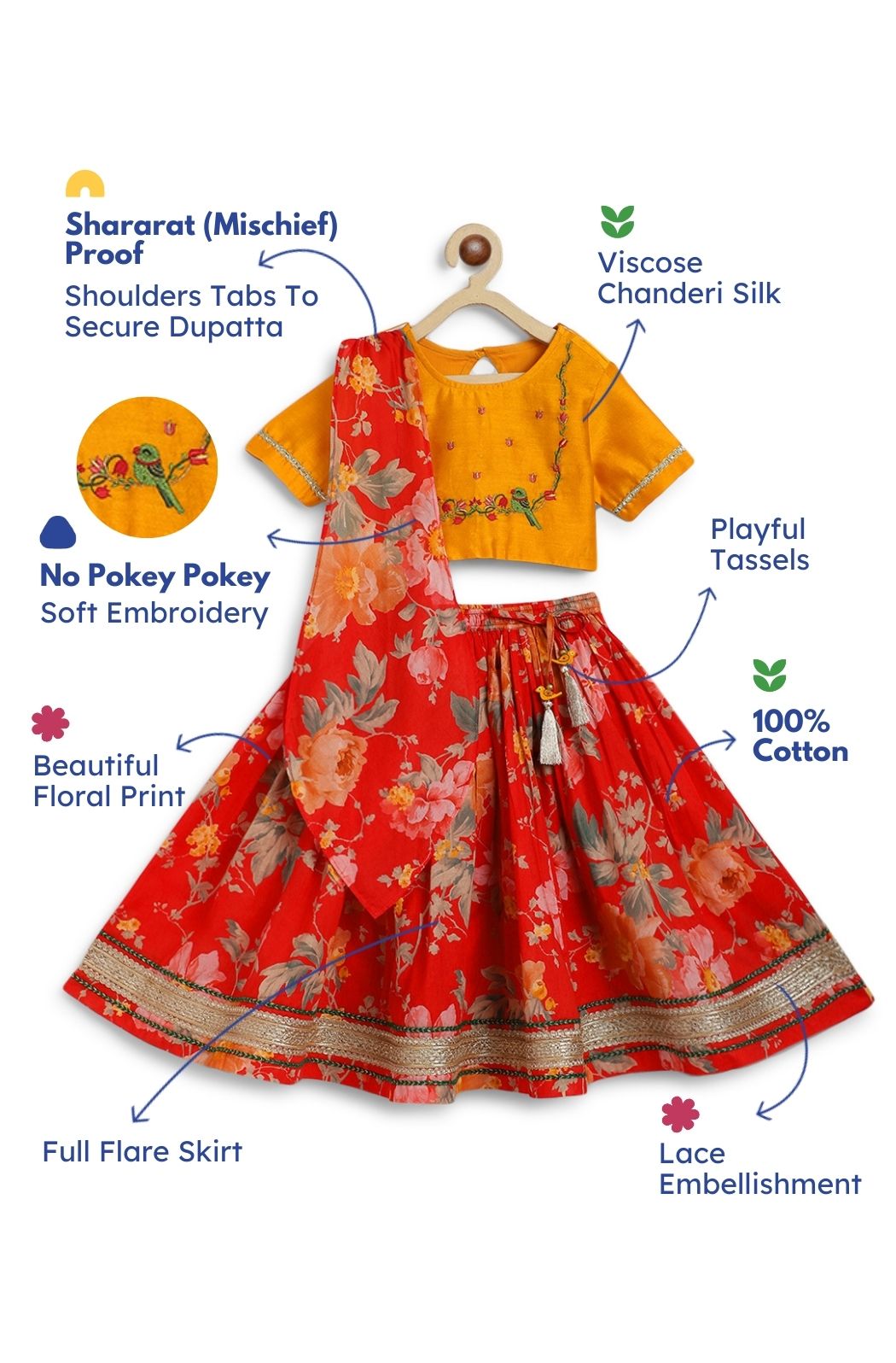 Floral Fun Lehenga Set - Red