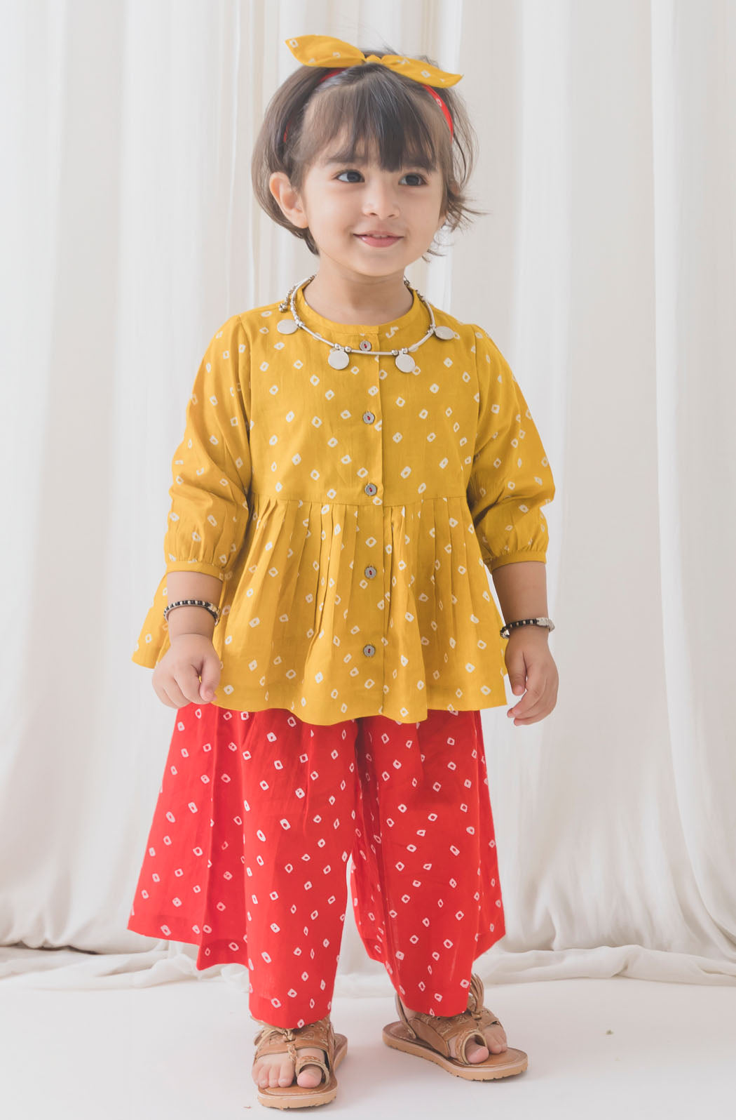 Bandhani Polka Top Set - Yellow