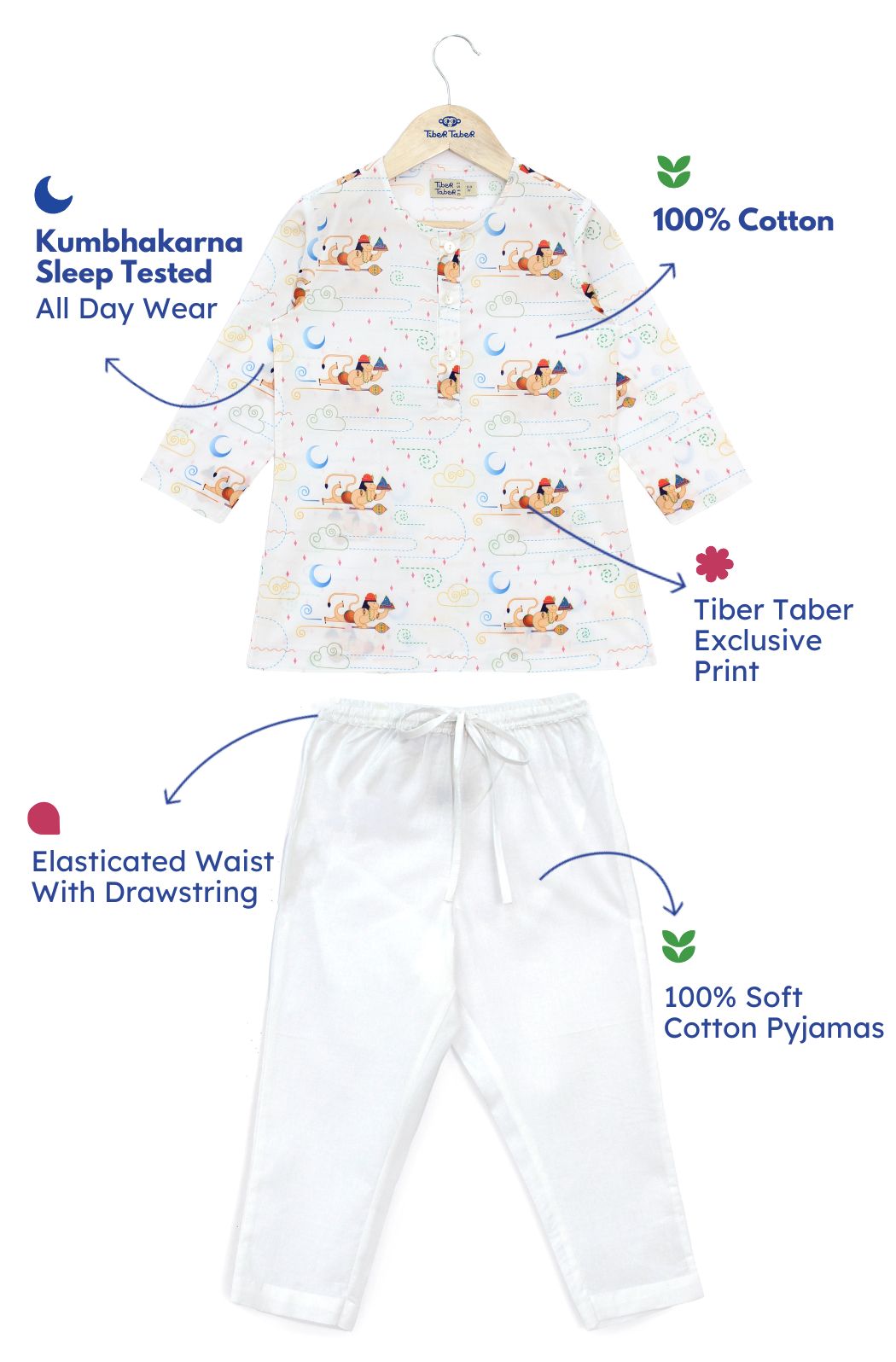 Hanuman Blessing Kurta Pyjama Set - White