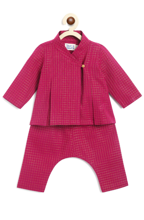 Charming Checks Jhabla Set -Pink