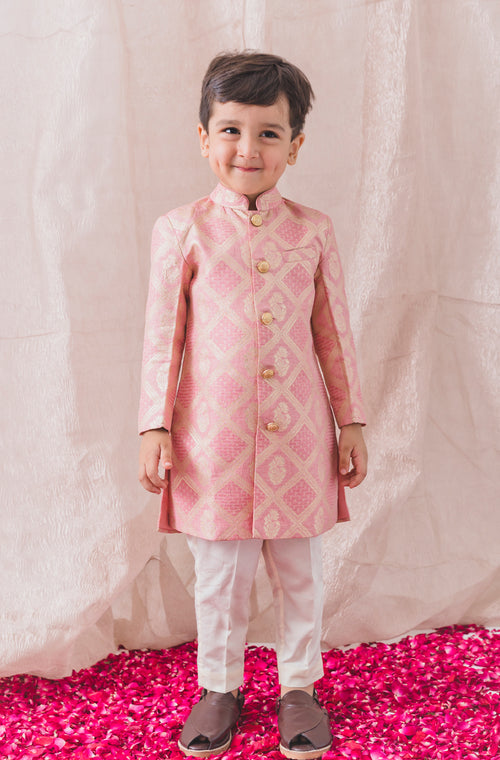 Khwabeeda Brocade Sherwani Set -Pink