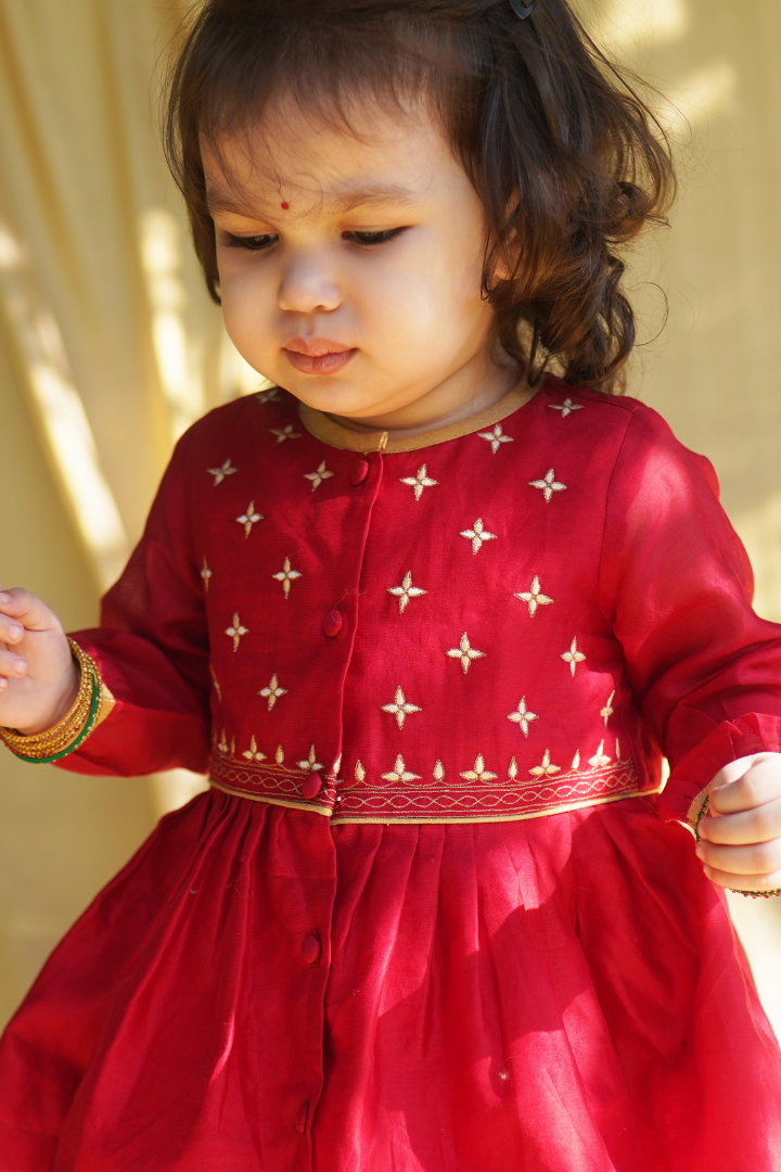 Baby Girl Chanderi Buta Angrakha Set  Traditional wear for Kids  Tiber  Taber Kids