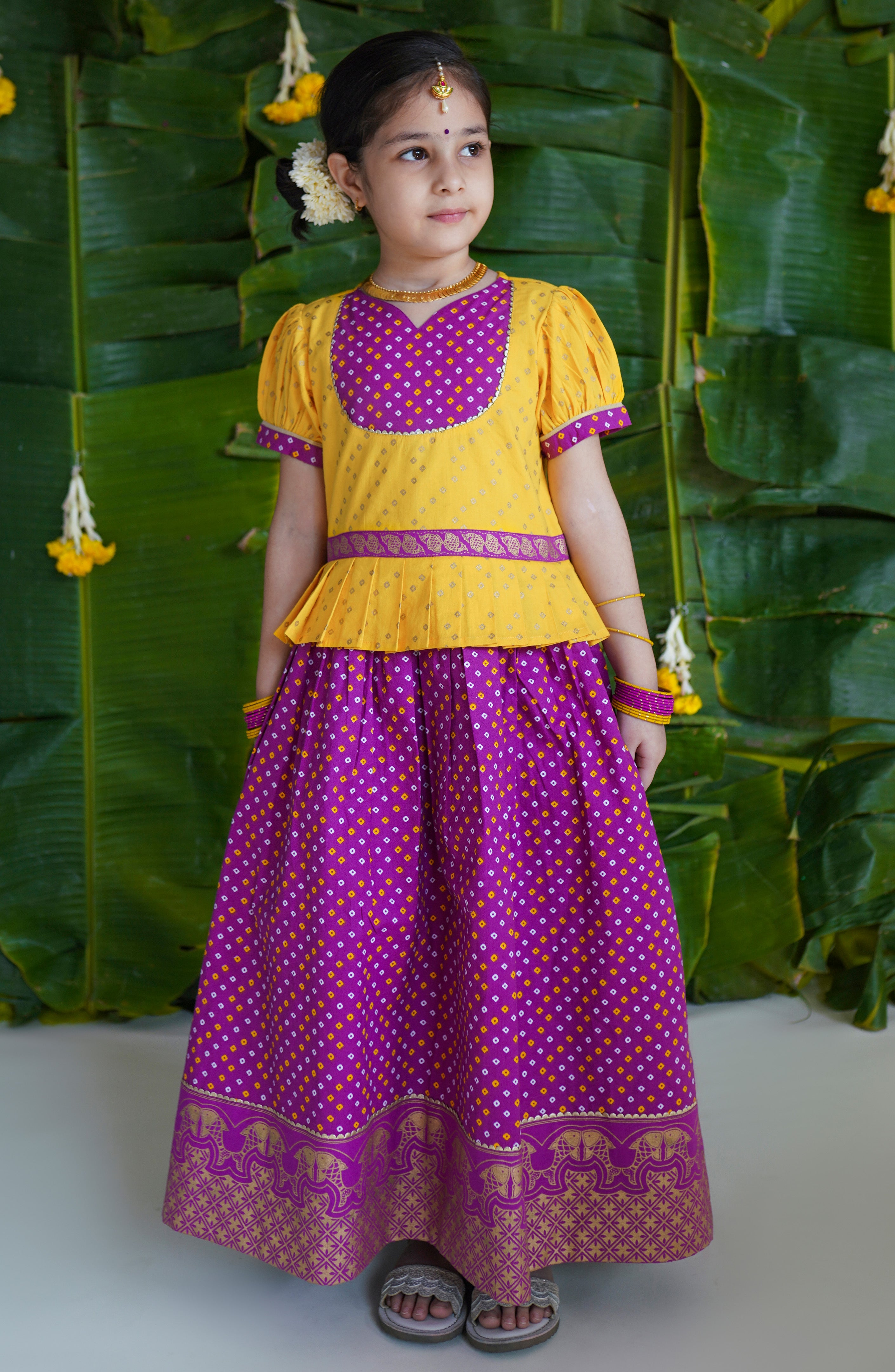 Girl Bandhani Pattu Pavdai-Purple – Tiber Taber Kids